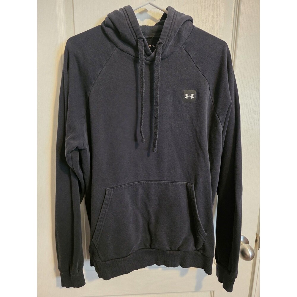 Black Under Armour fleece pullover hoodie, white logo, sz Medium